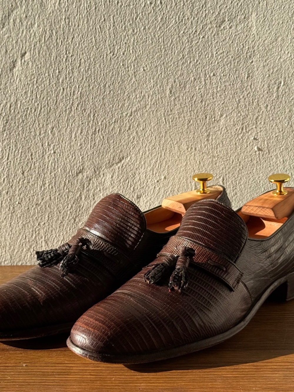 Vintage Nettleton Century Teju Lizard Tassel Loafers Brown Mens Size 12A Made US